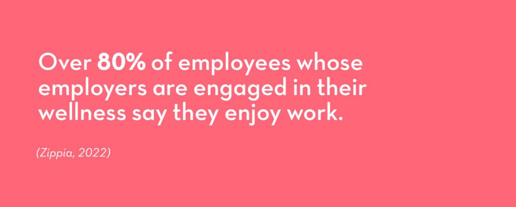 graphic showing that 80% of employees involved in workplace wellbeing say they enjoy work